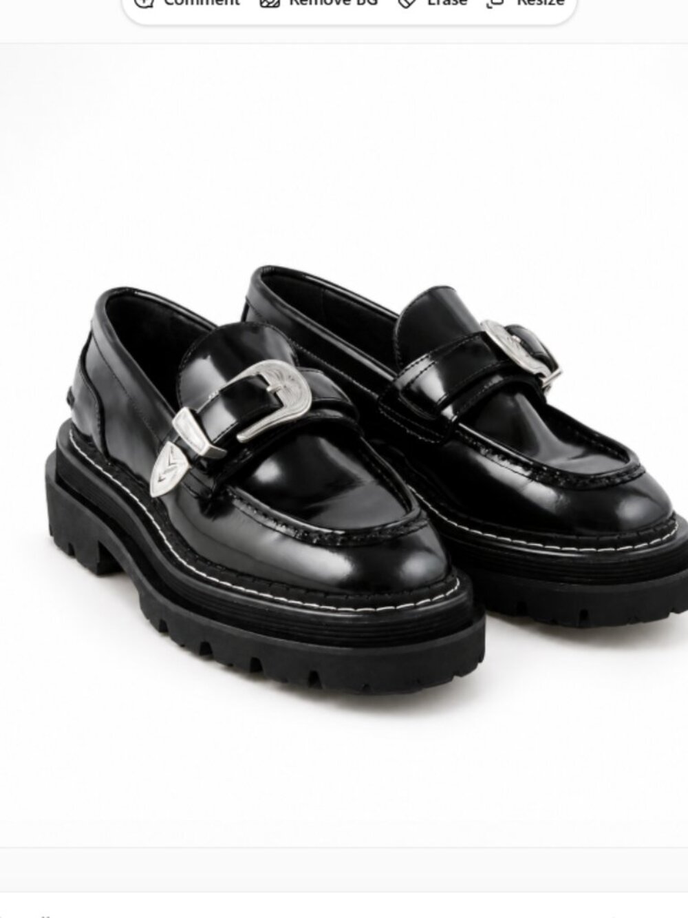 Sandro Patent Leather Buckle Loafers Womens Sz 10 Black Platform Preppy Academia